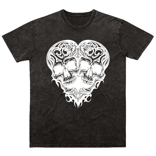 Heart Of Two Skulls T Tattoo Style Mineral Wash T Shirts