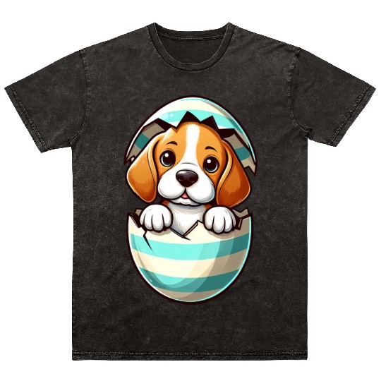 Colorful Beagle Dog Easter Egg Hatching Design Mineral Wash T Shirts