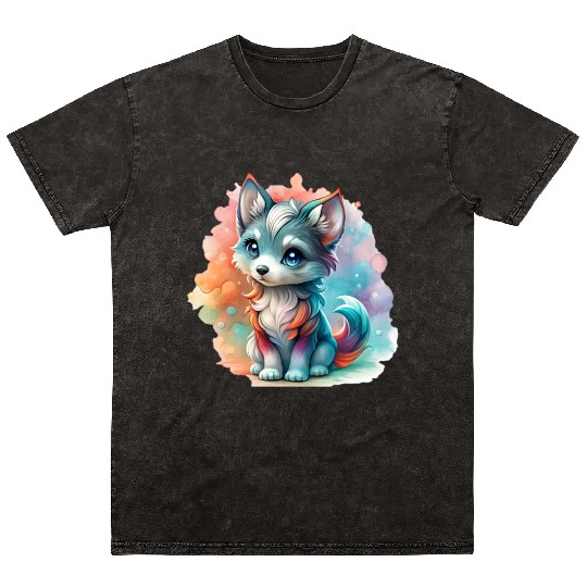 Cute Chibi Grey Wolf For Wolf Lovers Mineral Wash T Shirts