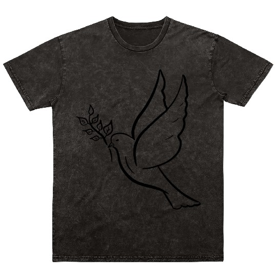 Dove of peace with olive branch drawing Hand drawn Mineral Wash T Shirts