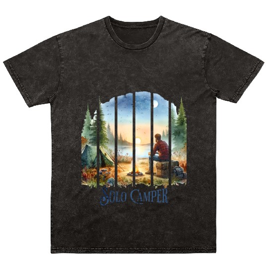 Camping Alone Solo Camper Mineral Wash T Shirts