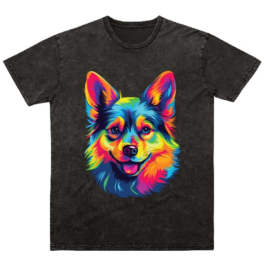 Watercolor Colorful Swedish Vallhund Mineral Wash T Shirts