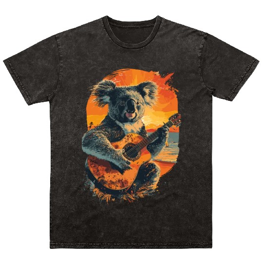 Koala Playing Guitar Music Lover for a Musicians Mineral Wash T Shirts