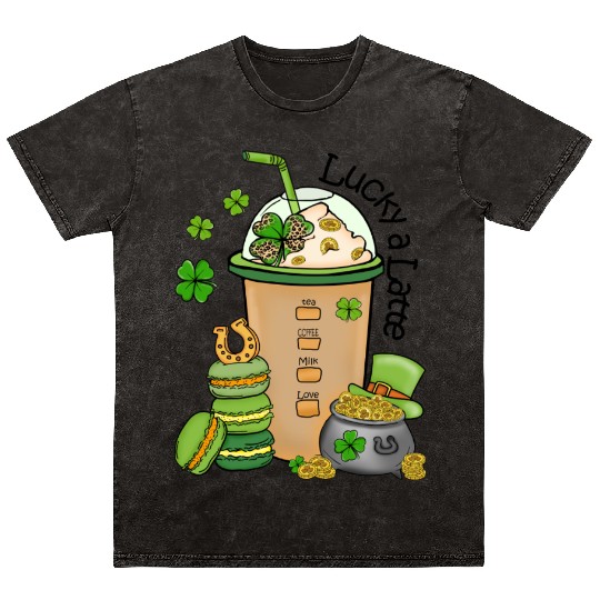 Lucky a Latte: Inspired by Saint Patrick's Day Mineral Wash T Shirts