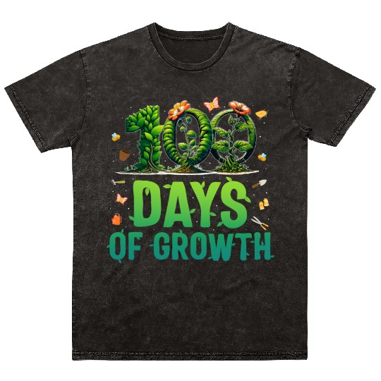 School Mineral Wash T Shirts, 100 Days Of Growth Growing Plants