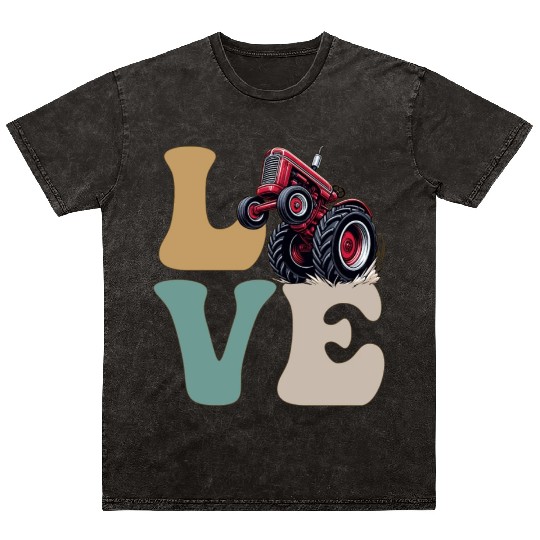 LOVE Tractor Pulling Tractor Driver Farmer Farming Mineral Wash T Shirts