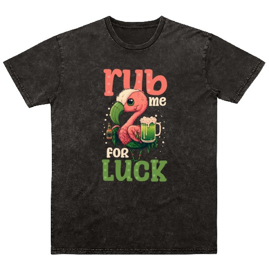 Irish Flamingo St Patricks Rub For Luck Mineral Wash T Shirts