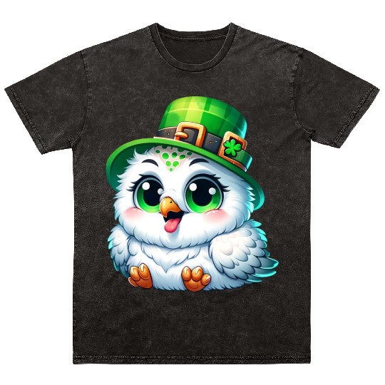St. Patrick's Cute Snowy Owl Mineral Wash T Shirts