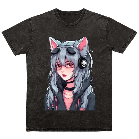 Women Wolf Hacker Mineral Wash T Shirts