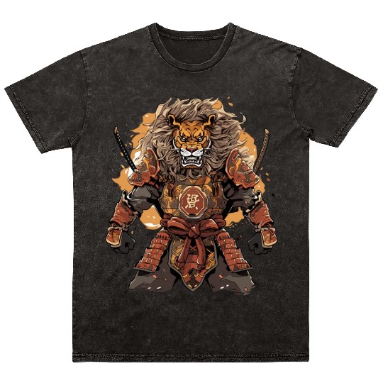 Samurai Katana Sword Anime Lion Manga Warrior Mineral Wash T Shirts