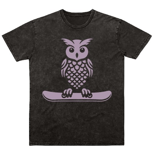 Minimalist Design: Owl Snowboarder Silhouette Mineral Wash T Shirts