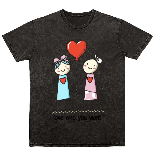 Stick Figure Lesbian Lovers Love Who You Want Mineral Wash T Shirts