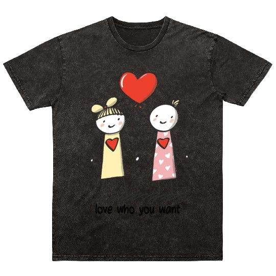 Stick Figure Lesbian Lovers Love Who You Want Mineral Wash T Shirts