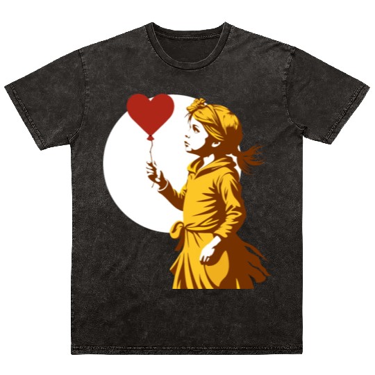 Girl with heart Balloon: Close-Up Embrace Mineral Wash T Shirts