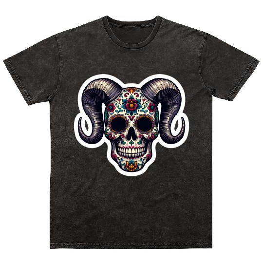 Enchanted Horns: Sugar Skull- Sugar Skull Mineral Wash T Shirts