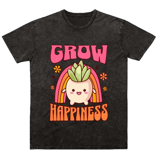 GROW HAPPINESS Colorful Cute Gardener Mineral Wash T Shirts