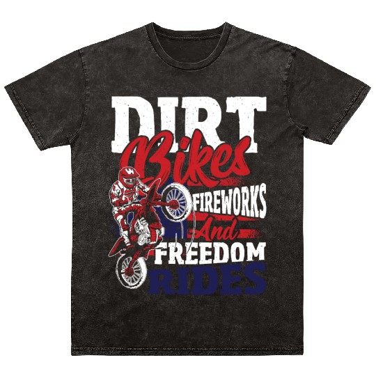 Dirt Bike American Flag Motocross Biker 4th of Mineral Wash T Shirts