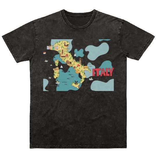 City Illustrations Italy World Map Travel Map Mineral Wash T Shirts