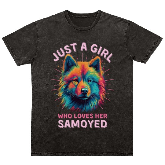 Colorful Samoyed Mineral Wash T Shirts