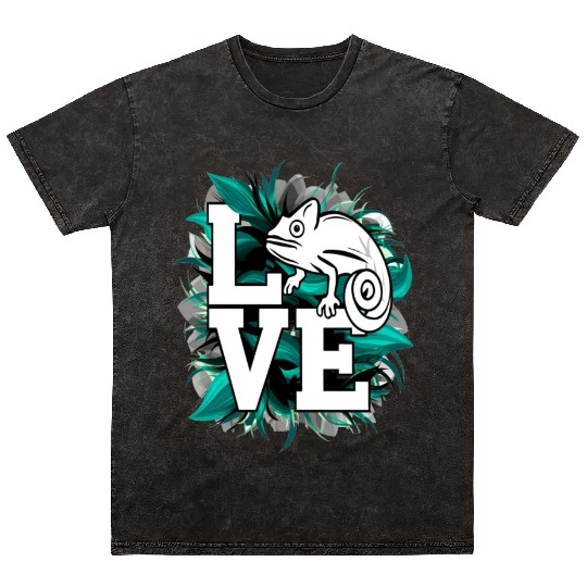 Chameleon Lizard Love Green Teal Text Design Mineral Wash T Shirts