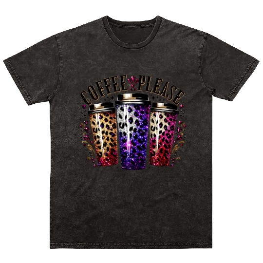 Coffee Please Leopard Cups by TrendLaunch Mineral Wash T Shirts