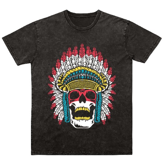 Indigenous Native American Skull Skull Head Mineral Wash T Shirts