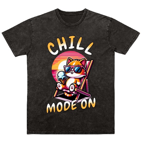 Cool Chill Cat Summer Fan Mode On Mineral Wash T Shirts