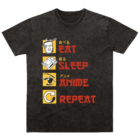 eat sleep anime repeat funny manga Mineral Wash T Shirts