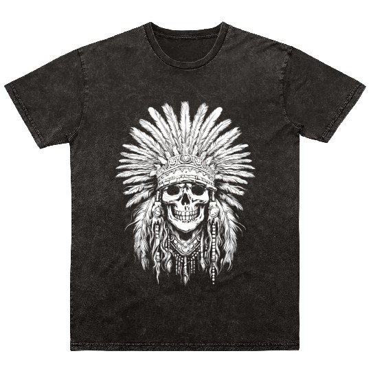 Indigenous Native American Skull Head Mineral Wash T Shirts