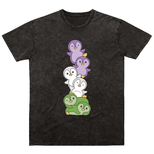 Genderqueer Flag Pride Lgbtq Cute Penguin Mineral Wash T Shirts