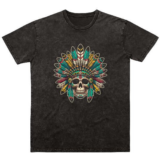 Indigenous Native American Skull Head Mineral Wash T Shirts