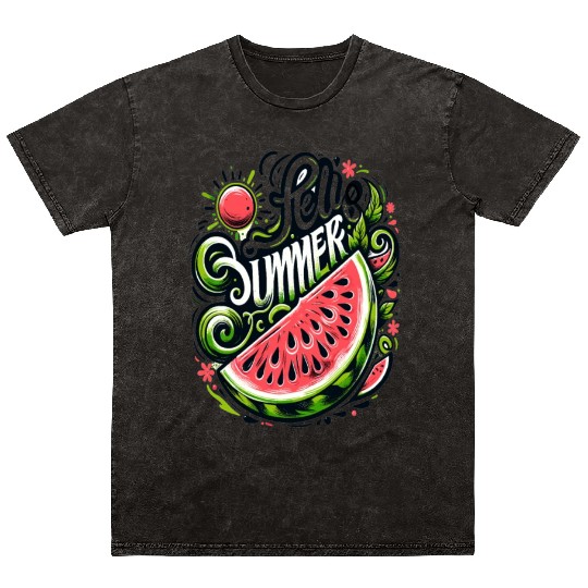 Happy Summer Greeting With Watermelon Mineral Wash T Shirts