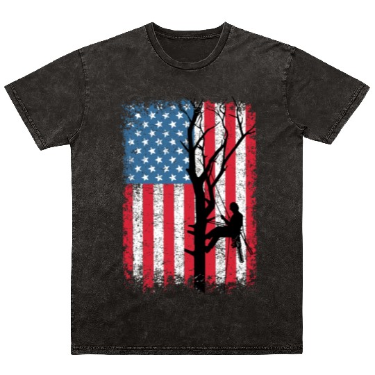American Flag Arborist Gift For Men Cool Tree Love Mineral Wash T Shirts
