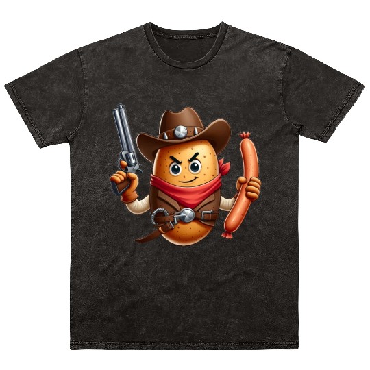 Cowboy potato with sausage gun Mineral Wash T Shirts