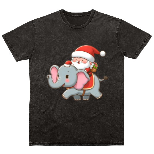 Cute Santa Claus on elephant Mineral Wash T Shirts