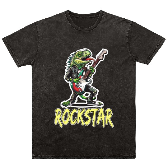 Rockstar Reptile Musician with Electric Guitar Mineral Wash T Shirts