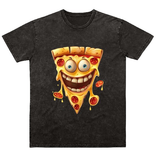 Happy Pepperoni Pizza Slice Mineral Wash T Shirts