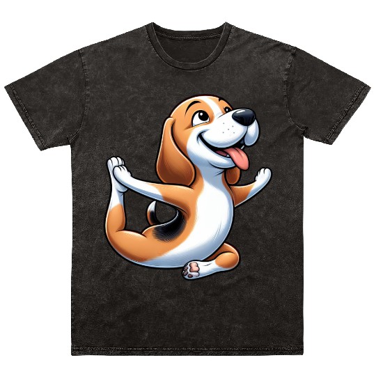 Beagle Yoga Fitness Meditation Mineral Wash T Shirts