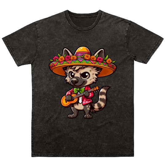 Cinco de Mayo Hyena Mariachi Guitar Mineral Wash T Shirts