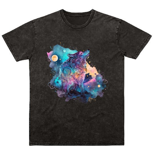 Wolf Print, Cosmic Wolves, Animal Print, Cosmos Mineral Wash T Shirts