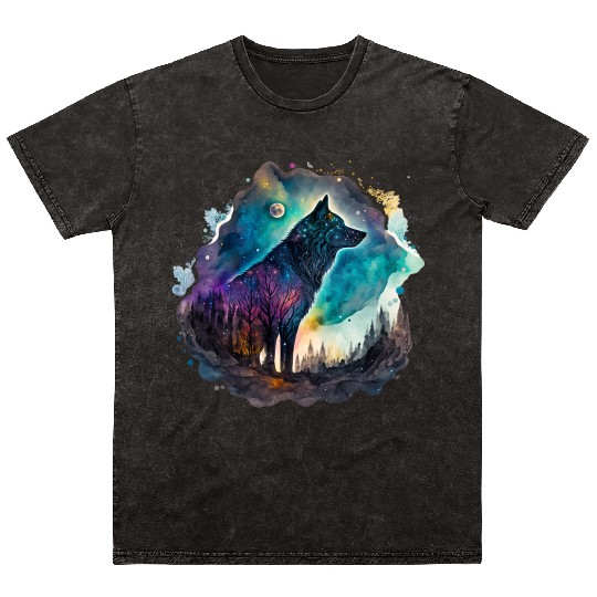 Wolf Print, Cosmic Wolves, Animal Print, Cosmos Mineral Wash T Shirts