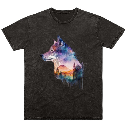 Wolf Print, Cosmic Wolves, Animal Print, Cosmos Mineral Wash T Shirts