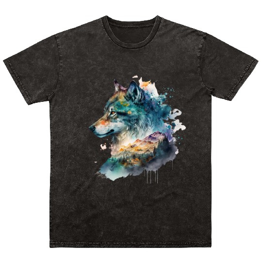 Wolf Print, Cosmic Wolves, Animal Print, Cosmos Mineral Wash T Shirts