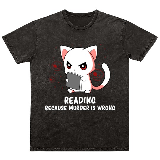 Reading - Reading Cat - Dark Humor - Reading Book Mineral Wash T Shirts