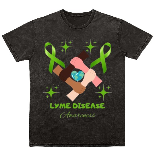 Lime Green Ribbon Lyme Disease Awareness Mineral Wash T Shirts