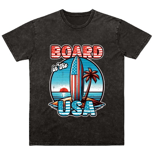 Board in the USA Patriotic Summer Surfboard Mineral Wash T Shirts