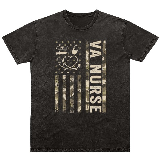 VA Nurse Camouflage Patriotic US Flag Nurse Life Mineral Wash T Shirts