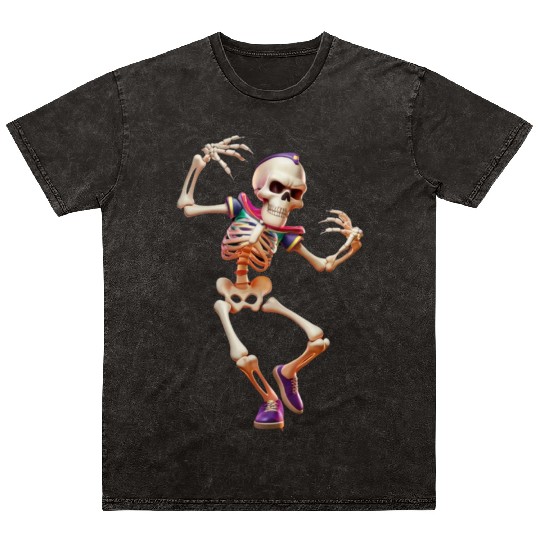 Skeleton With Headphones Dancing to the Beat Mineral Wash T Shirts