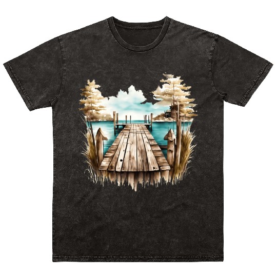 Wooden Dock By A Peaceful Lake Mineral Wash T Shirts
