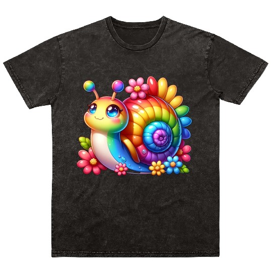 Cool Snail Rainbow Floral Lovers Nature Animal Mineral Wash T Shirts